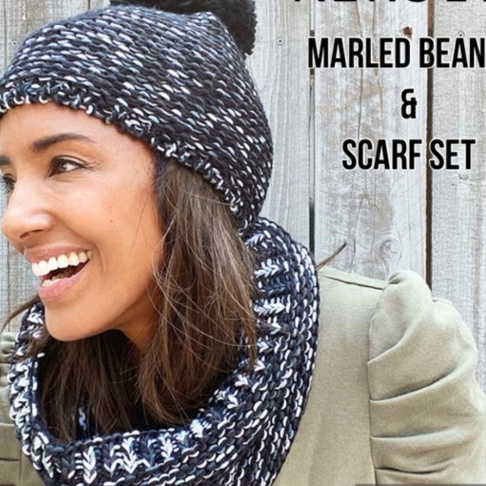 Kensie Marled Beanie and Alligator Scarf Set